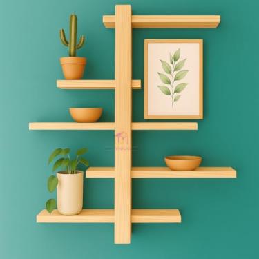 Imagem de Prateleira Nicho C/5 Andar Rack Decorativa Madeira Maciça Plantas Sala, Quartos e Quintal e Plantas (Pinus 5 Andar)