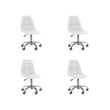 Imagem de Kit 4 Cadeiras Office Eiffel Botonê Ajustável Base Giratória Branco