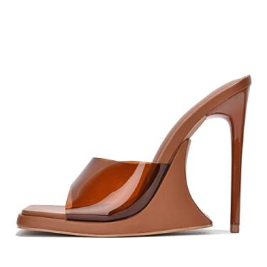 Imagem de Cape Robbin Magana Sexy Stiletto Peep Toe Salto alto para mulheres, bico quadrado aberto salto mules, Bronzeado, 5.5