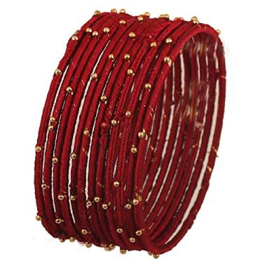 Imagem de Touchstone Bollywood indiano visual místico tecido à mão fio de seda sintética bolas douradas lindas cores exóticas designer joias pulseiras para mulheres., Indian Size 2-10