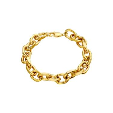 Imagem de Nawflue Pulseira de elos cubanos banhados a ouro 18K para homens e mulheres de aço inoxidável resistente corrente de cabo rolo fígaro pulseiras grossas de ouro grosso simples pulseira masculina