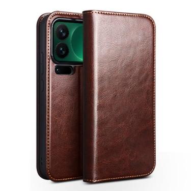 Imagem de FWYANZH Capa de couro genuíno para Xiaomi 17 Pro Max/17 Pro, capa de proteção com suporte para carteira flip folio luxuosa, marrom, 17 Pro