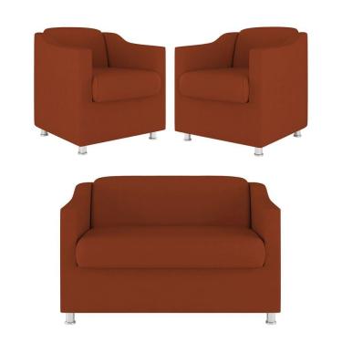 Imagem de Kit Sofá Namoradeira + 02 Poltrona Tilla Recepção Sala Suede terracota