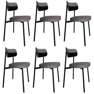 Imagem de Cadeira De Jantar Estofada Kit 6 Ella M25 Linho Cinza/preto - Mpozenato