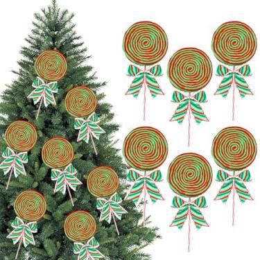 Imagem de Grande enfeite de bengala doce de Natal de 40,6 cm, pirulito de lã, árvore de Natal, bengala doce, decoração para pendurar no Natal, inverno, suprimentos de festa (6, vermelho e verde)