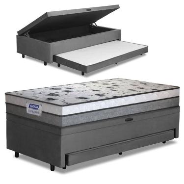 Imagem de Cama Bibox Baú Com Colchão Fort Solteiro E Cama Auxiliar Conjugada 88x188x67cm Bela Cinza/branco