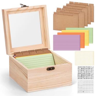 Imagem de meiqidi Organizador de cartões de índice com divisórias, caixa de cartão de índice 3 x 5 com tampa transparente, 100 cartões flash, 30 divisórias, 1 adesivo em branco, 1 adesivo de letra e 1 adesivo