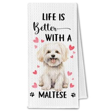 Imagem de ChissNook Toalhas de cozinha maltesas, Life is Better with a Maltese Tea Dish Towels for Kitchen, Dog Owner Lovers Gifts for Women, Dog Decorative Hand Towel for Bathroom, 40 x 61 cm
