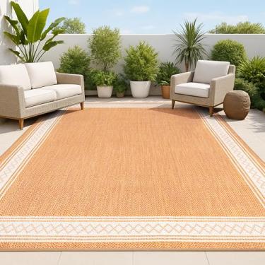 Imagem de JONATHAN Y SMB207E-3 Lucia Classic Diamond Border Indoor Outdoor Area Tapete, Farmhouse Traditional Solid Easy Cleaning, Quarto, Cozinha, Quintal, Pátio, Não Shedding, 5 X 8, Laranja/Creme