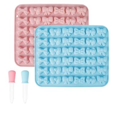 Imagem de 2 moldes de laço de silicone para chocolate, 6 formas de borboleta para fondant de doces com 2 conta-gotas líquidos para doces, geleia, biscoito, açúcar, artesanato, pastelaria, cupcake, enfeite de