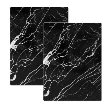 Imagem de Murrey Home Conjunto de tábuas de corte de vidro para balcão de cozinha, tábuas de corte de vidro temperado, lavável na lava-louças, bandeja pequena de mármore preto, 40,6 cm x 30,5 cm x 2 peças