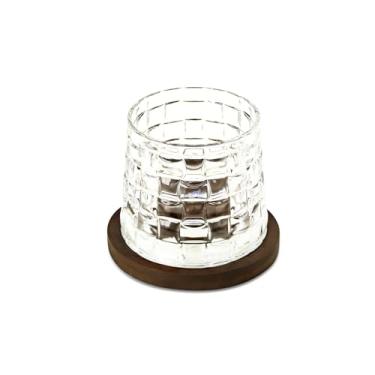 Imagem de Copo giratório de uísque com base de nogueira – Rotação de cristal polido à mão para Bourbon/Scotch | Conjunto de mesa central de bar de luxo e presente de barman (280 ml, sem chumbo) Tecido de bambu