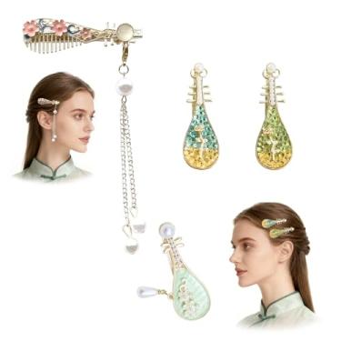 Imagem de MIUPOO Grampo de cabelo PiPa, grampo de cabelo com borlas de pérolas de flor, grampo de cabelo Hanfu chinês, clipes de cabelo de pérola de strass de cristal, conjunto de 4 peças (colorido, 4)