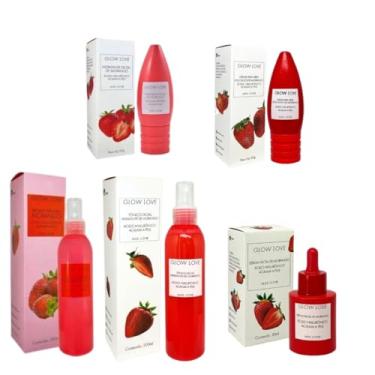 Imagem de Max Love Kit Glow Love Morango, Conjunto Skincare com Sérum, Tônico, Bruma e Creme Facial,Creme Area dos Olhos, Ácido Hialurônico e Vitamina E, 5 Peças