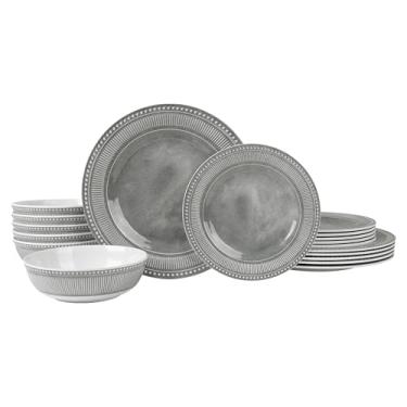 Imagem de AELS Conjunto de 18 peças de louça de melamina, conjunto de pratos de jantar para uso interno e externo, conjunto de pratos e tigelas de melamina para 6, pode ser lavado na lava-louças, leve