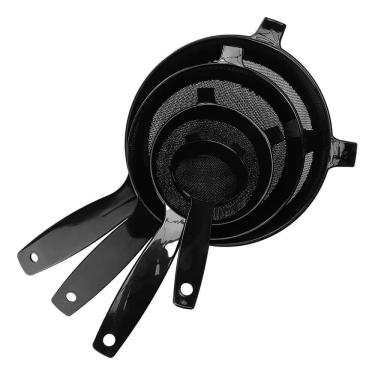 Imagem de 2X Kit Peneira Plástico Preta 4 Peças Mini Pequena Média Gra