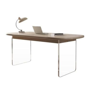 Imagem de Mesa de trabalho Estação de trabalho escrivaninha branca com pernas acrílico transparente, mesa moderna para laptop para escritório doméstico