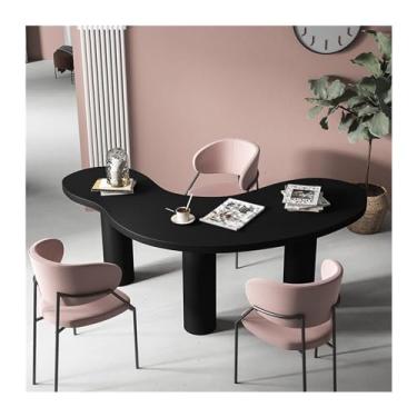Imagem de Mesa de trabalho Mesa de escritório moderna minimalista em madeira maciça, mesa computador criativa arco, designer para casa, formato único(Preto,180 * 80 * 75cm)