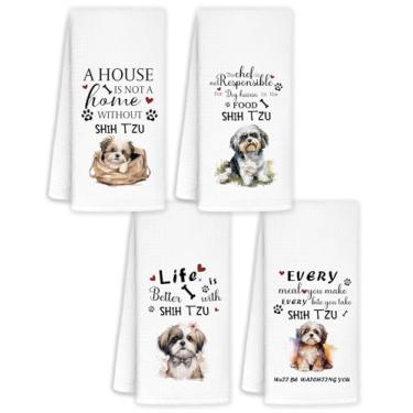 Imagem de YTRGI Shih Tzu Decoração de Cachorro Waffle Weave Toalha de Chá para Cozinha Conjunto de 4, Presentes Engraçados Shih Tzu para Mulheres Amantes de Cães Homens, 40 x 61 cm