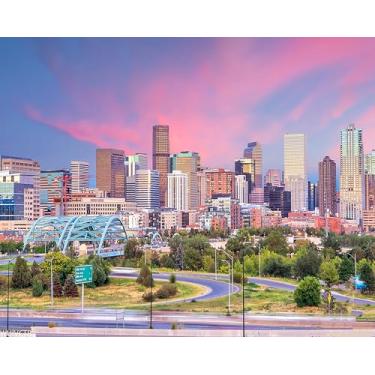 Imagem de WUIVCTR DIY Paint by Numbers Panorama Denver Skyline Conjunto de pintura em tela com pincel de pigmento acrílico para adultos iniciantes arte presente 40,6 cm x 50,8 cm