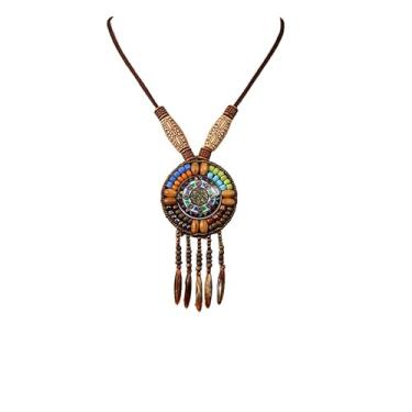 Imagem de Colar Boho Longo Estilo Étnico Retrô Suéter Corrente Pingentes Boêmios Pingente Franjas Acessórios (1)