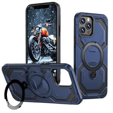 Imagem de Capa protetora de grau militar guerreiro para iPhone 13 Pro com suporte de anel rotativo de 360°, compatível com MagSafe, proteção de grau militar à prova de choque, capa de telefone com suporte