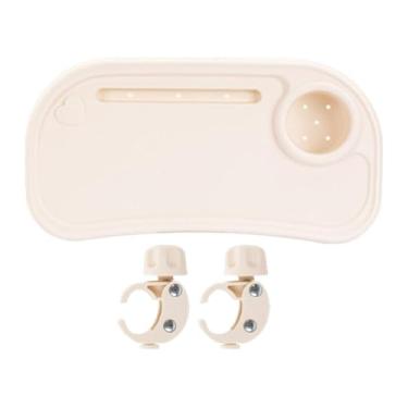 Imagem de Almencla Bandeja universal para lanches em carrinhos de bebê com porta-copos e suporte para celular removível. Compatível com a maioria dos carrinhos de bebê, Branco