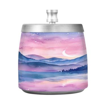 Imagem de SEHANY Cinzeiro Majestic Mountain Peak com tampa para cigarros, à prova de vento, sem fumaça, aço inoxidável, cinzeiros para uso interno e externo, grande, inodoro, para fumantes, decoração de