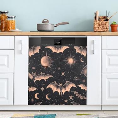 Imagem de ATTX Capa de ímã de lava-louças Halloween Bats, 58,4 cm C x 66 cm A, decoração da capa da máquina de lavar louça, decalques de armário doméstico e eletrodomésticos adesivos #33