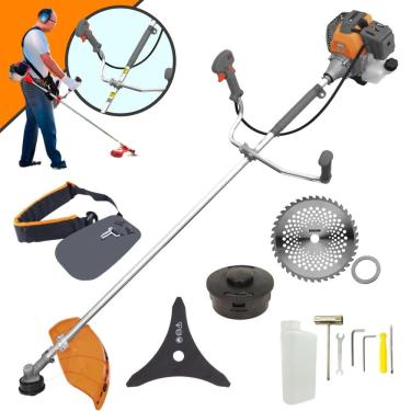 Imagem de Roçadeira Robusta Tekna RL430P À Gasolina 2T 43cc 10.000rpm 1,7HP de Potência Completo Com Lâmina 3 Pontas + Lâmina 40 Dentes + Carretel Nylon