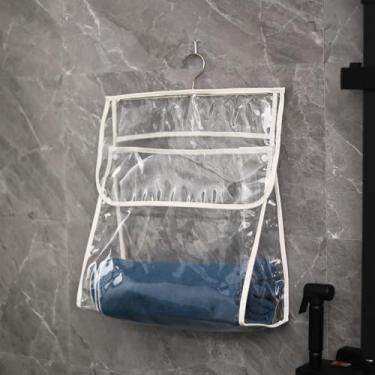 Imagem de Bolsa de armazenamento impermeável para banheiro, bolsa de armazenamento transparente, design com vários bolsos para itens essenciais do dia a dia, branca