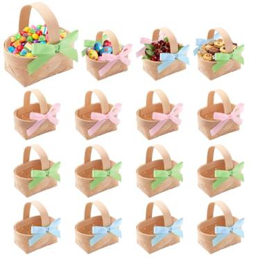 Imagem de SRCVYLT 12 peças de mini cestas de tecido com alças, mini cestas de piquenique, lembrancinha de festa, pequeno balde de chips de piquenique com fita azul claro, verde, rosa para presentes de festa de