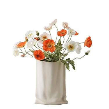 Imagem de YYBOES Vasos para flores, vaso de cerâmica, vaso de arranjo de flores para casa e sala de estar, decoração de mesa de varanda, vaso de saco de papel, adequado para lareira, quarto, cozinha, sala de