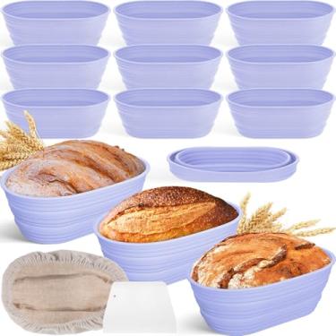 Imagem de Nuogo Pacote com 9 cestos ovais, à prova de pão, de silicone, 25,4 cm, dobrável, para panificação, tigela à prova de massa com raspador de massa e capas de cesta (roxa)