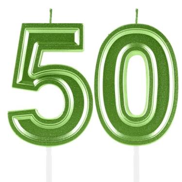 Imagem de Velas de aniversário de 50 anos, numerais verdes 50 topper de bolo, decoração para meninas e meninos, tema de aniversário, festa de casamento, artigos para celebração
