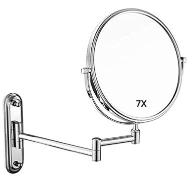 Imagem de LMJYU Espelho de maquiagem espelho de barbear montado na parede ampliação dupla face redondo banheiro espelhos extensíveis giratórios
