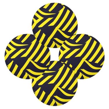 Imagem de Wassud Jogo americano conjunto de 4 tapetes redondos com listras amarelas e pretas para cozinha e jantar tapetes laváveis resistentes ao calor para decoração de mesa 39 cm