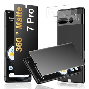 Imagem de JEHOO [Pacote com 2 + 2] Protetor de tela de privacidade fosco de 4 vias 360° para Google Pixel 7 Pro com protetor de lente de câmera, compatível com sensor de impressão digital, filme flexível