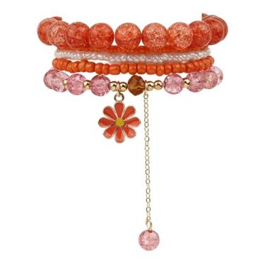 Imagem de Pulseira feminina feita à mão com contas de cristal de margaridas coloridas empilháveis com contas de sementes de flores, pulseiras elásticas, joias boho, presentes de aniversário e férias, middle
