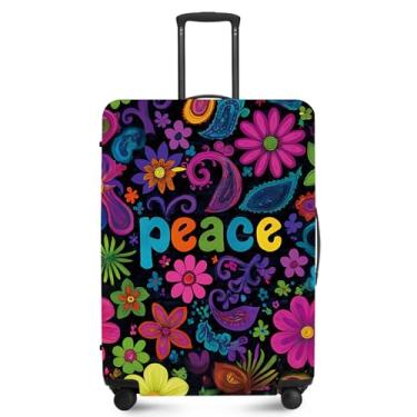 Imagem de ANNA QUEEN Capa de bagagem de viagem, capa protetora de mala de viagem elástica e antiarranhões, lavável e durável protege contra arranhões, sujeira e danos, Flores da paz, L(fits 28-30Inch suitcase