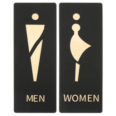 Imagem de PATIKIL Placa de banheiro de 2 peças, placa de banheiro de 10 x 28 cm, unissex, autoadesiva, engraçada, metal neutro, fofo, para negócios, casa, banheiro, porta, parede, mulher, homem, sinalização