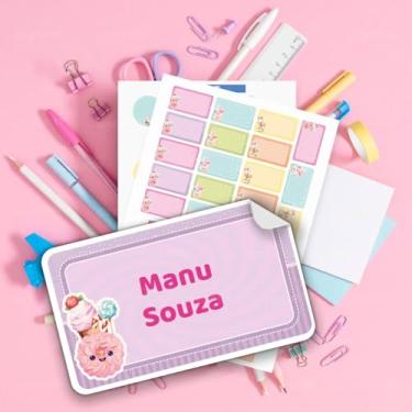 Imagem de Kit Etiquetas Escolares Infantis 01 Tema Doces Personalizadas com Nome para Material Escolar Infantil