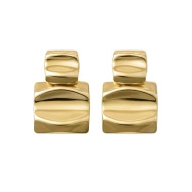 Imagem de Brinco Quadrado Ondulado Banhado a Ouro 18K – Design Moderno com Textura, Brinco Feminino Elegante para Uso Diário ou Presente