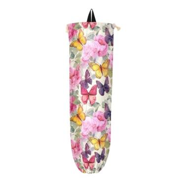 Imagem de Saco de borboletas com algumas rosas para sacolas plásticas, dispensador de sacolas de supermercado, organizador de sacolas plásticas de cozinha