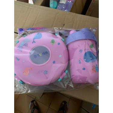 Imagem de Kit Marmita Infantil Baleia - Lancheira Grande Talheres e Garrafa 500ml Resistente Com Travas de Segurança Sanduicheira com Compartimentos