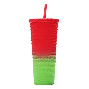 Imagem de Capacidade Grande 710ML 24OZ Copo de Água Plástico Reutilizável com Design Totalmente Estriado Tampa Anti-Vazamento Abertura Larga e Canudo