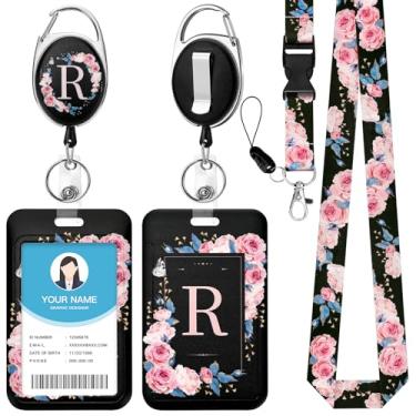 Imagem de Soleebee Cordão A-Z para crachás de identificação, lindo suporte de crachá de identificação preto e cordão destacável, chaveiro retrátil, carretel de crachá resistente com clipe mosquetão para