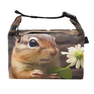Imagem de TSENQUE Lancheira esquilo Animal Flor para Mulheres Lancheira Portátil Lancheira para Trabalho Linda Bolsa Térmica para Adultos