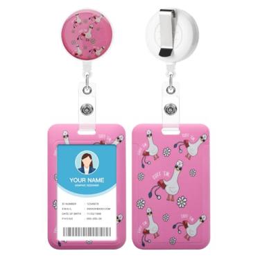 Imagem de Soleebee Porta-crachá de identificação com carretel retrátil, crachás engraçados de identificação de ganso rosa bobo, chaveiro durável, carretel de crachá resistente para enfermeiras, estudantes
