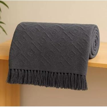 Imagem de Manta Para Sofá Gigante Luxo KING Manta Decorativa Premium 100% Algodão – Capa Protetora e Decorativa para Sofá Cama ou Sala (Tambaba CINZA ESCURO)
